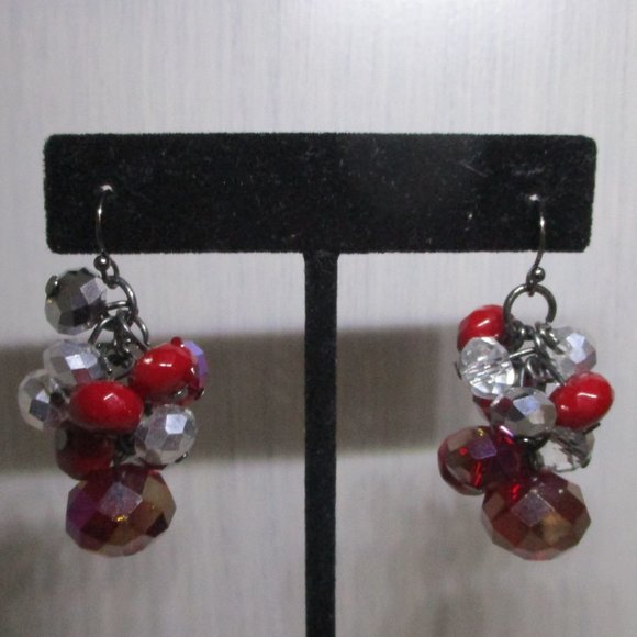 Faceted Red Cluster Drop Earrings Red - Picture 1 of 4